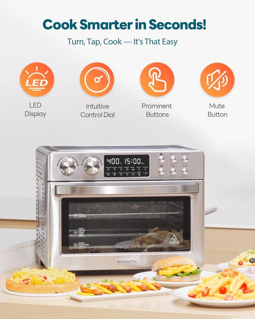 28QT Air Fryer Toaster Oven Combo, Large 12-in-1 Convection Countertop Oven with 3-Layer Cooking, Rotisserie for Chicken, 6 Heating Tubes, Fast Preheat, Fit 11 Pizza, All Accessories, Sliver-Red 28QT Air Fryer Toaster Oven Combo, Large 12-in-1 Convection Countertop Oven with 3-Layer Cooking, Rotisserie for Chicken, 6 Heating Tubes, Fast Preheat, Fit 11 Pizza, All Accessories, Sliver-Red