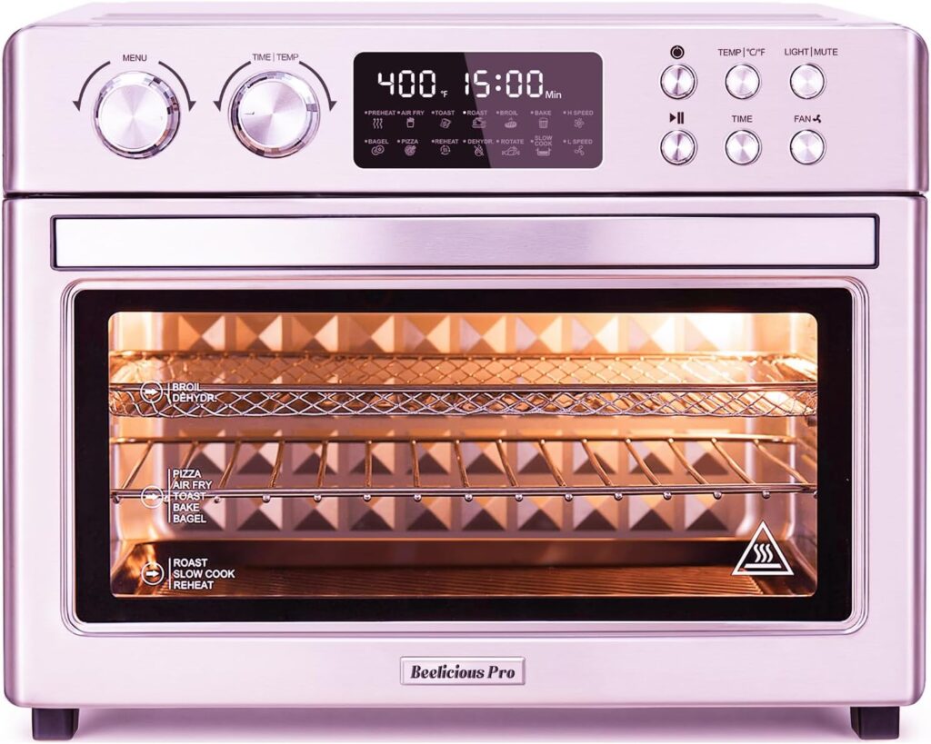 28QT Air Fryer Toaster Oven Combo, Large 12-in-1 Convection Countertop Oven with 3-Layer Cooking, Rotisserie for Chicken, 6 Heating Tubes, Fast Preheat, Fit 11 Pizza, All Accessories, Sliver-Red 28QT Air Fryer Toaster Oven Combo, Large 12-in-1 Convection Countertop Oven with 3-Layer Cooking, Rotisserie for Chicken, 6 Heating Tubes, Fast Preheat, Fit 11 Pizza, All Accessories, Sliver-Red