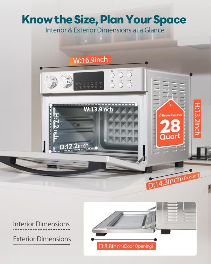 28QT Air Fryer Toaster Oven Combo, Large 12-in-1 Convection Countertop Oven with 3-Layer Cooking, Rotisserie for Chicken, 6 Heating Tubes, Fast Preheat, Fit 11 Pizza, All Accessories, Sliver-Red 28QT Air Fryer Toaster Oven Combo, Large 12-in-1 Convection Countertop Oven with 3-Layer Cooking, Rotisserie for Chicken, 6 Heating Tubes, Fast Preheat, Fit 11 Pizza, All Accessories, Sliver-Red