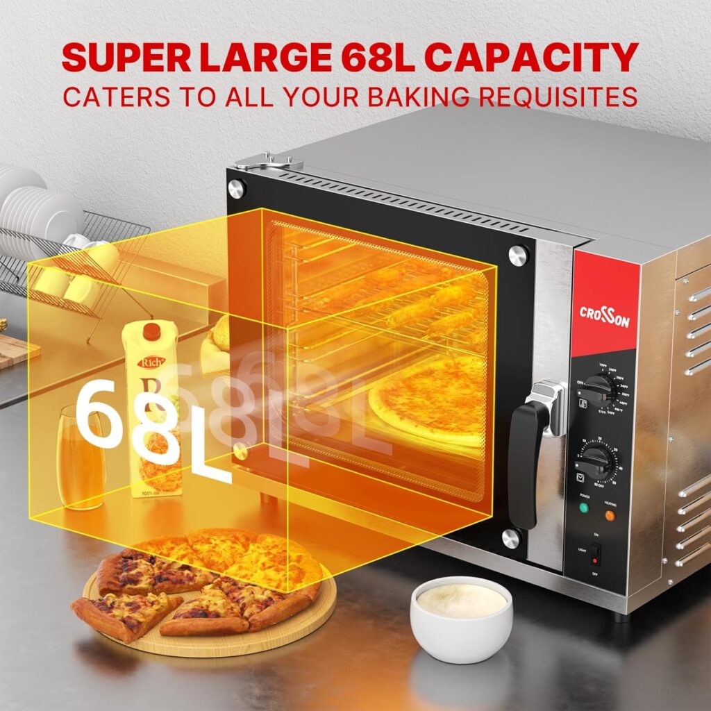CROSSON 68L Half-Size Convection Oven,4-Tier Commercial Toaster oven w/Front Glass Door,4 set of TraysWire Racks,60 Minutes Timer and Interior Light, 120V/1800W Countertop Conventional Oven CROSSON 68L Half-Size Convection Oven,4-Tier Commercial Toaster oven w/Front Glass Door,4 set of TraysWire Racks,60 Minutes Timer and Interior Light, 120V/1800W Countertop Conventional Oven