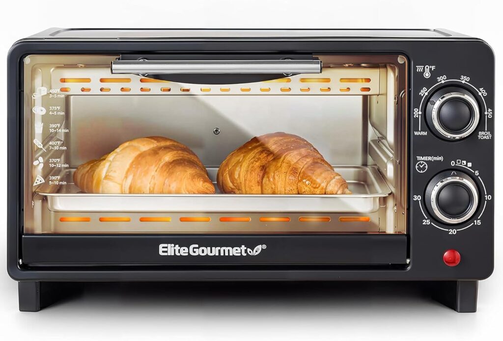 Elite Gourmet ETO490 9L/4 Slice Countertop Toaster Oven with 30-Minute Timer, Adjustable Temperature Control, Includes Baking Pan and Wire Rack, Bake, Broil, Toast, Black Elite Gourmet ETO490 9L/4 Slice Countertop Toaster Oven with 30-Minute Timer, Adjustable Temperature Control, Includes Baking Pan and Wire Rack, Bake, Broil, Toast, Black