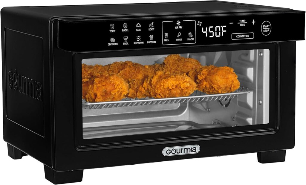 Gourmia Toaster Oven Digital Air Fryer - Convection Mode with 4 Slice Capacity, 3 Rack Positions, 12 Presets, Toast, Bagel, Bake, Roast, Broil, Dehydrate, Popcorn, Fits 9 Pizza, Stainless Steel Gourmia Toaster Oven Digital Air Fryer - Convection Mode with 4 Slice Capacity, 3 Rack Positions, 12 Presets, Toast, Bagel, Bake, Roast, Broil, Dehydrate, Popcorn, Fits 9 Pizza, Stainless Steel