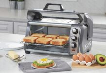 Hamilton Beach 6 Slice Convection Toaster Oven With Easy Reach Roll-Top Door, Bake, Broil & Toast Functions, Auto Shutoff, Silver (31123DA)