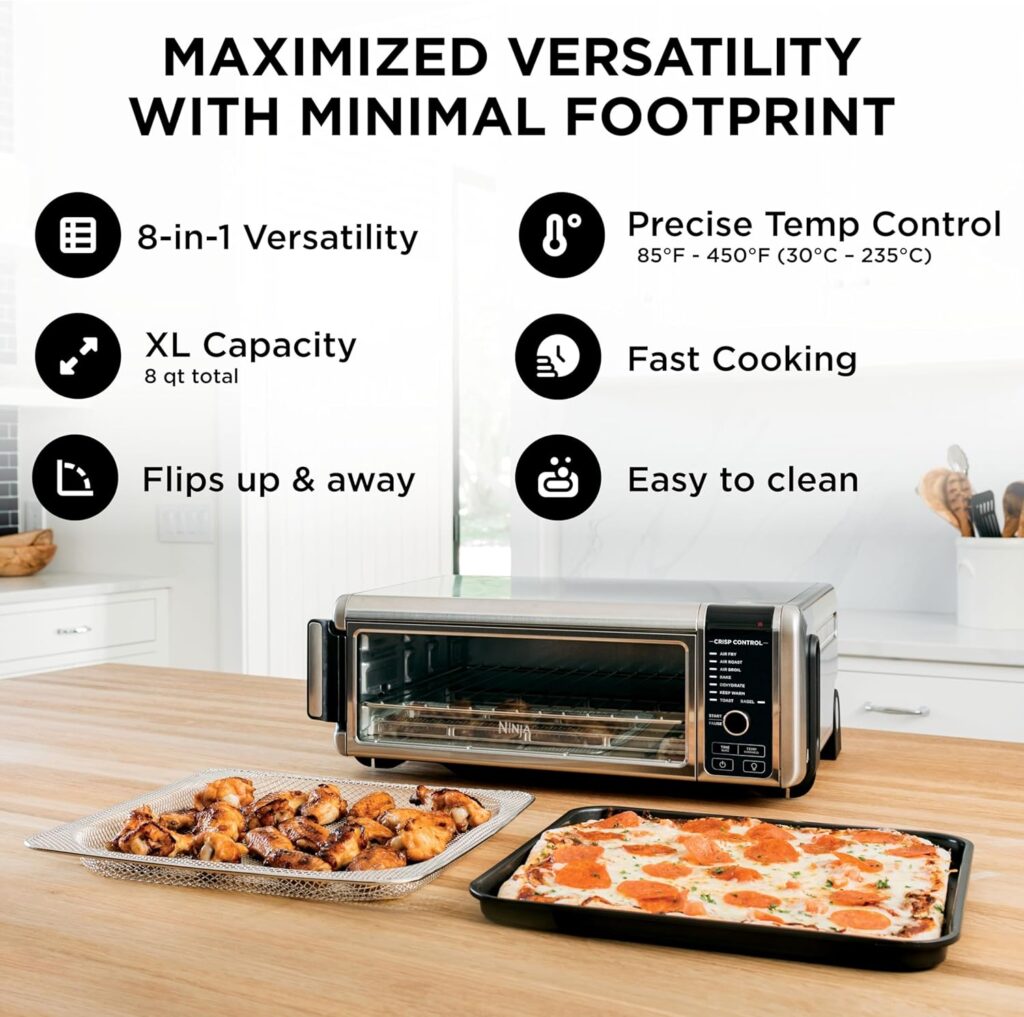 Ninja Digital Air Fryer Toaster Oven | 8-in-1 Functionality | Flip-Up Design | XL Capacity | Air Fry Basket, Sheet Pan, Wire Rack Crumb Tray | 1800 Watt | Silver | SP101 Ninja Digital Air Fryer Toaster Oven | 8-in-1 Functionality | Flip-Up Design | XL Capacity | Air Fry Basket, Sheet Pan, Wire Rack Crumb Tray | 1800 Watt | Silver | SP101