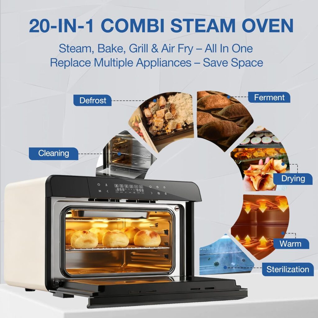 ROBAM Toaster Air Fryer Combi Oven, Countertop Steam Oven 20-in-1 with Convection Steam Roast Bake, Multi-Stage Cooking, Self-Clean, 7 Modes, 30 Built-In Recipes, for Kitchen Pizza Baking (White) ROBAM Toaster Air Fryer Combi Oven, Countertop Steam Oven 20-in-1 with Convection Steam Roast Bake, Multi-Stage Cooking, Self-Clean, 7 Modes, 30 Built-In Recipes, for Kitchen Pizza Baking (White)