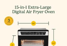 Cuisinart 15-in-1 Extra-Large Digital Air Fryer Oven with 9″x13″ 2-in-1 Pan, Air Fry 4 Lbs of Wings, Cook a 13 Lb Turkey or 5+ Lb Chicken, Toast 9 Slices of Bread, and Bake a 13″ Pizza, TOA-112