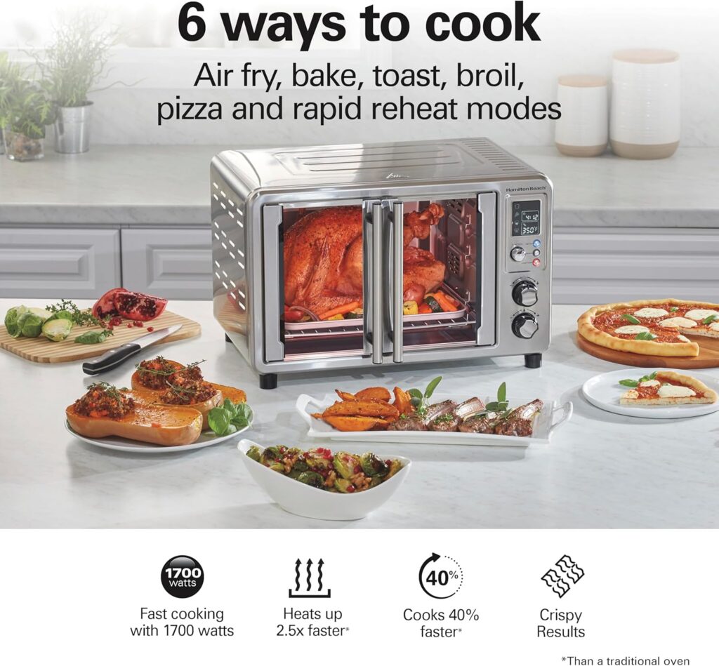 Hamilton Beach Sure Crisp 6-in-1 XL Digital Air Fryer Toaster Oven Combo, With Easy-Access French Doors, Bake, Broil, Toast, Pizza Reheat Functions, 0.9 cu. ft. Capacity, Stainless Steel (31191) Hamilton Beach Sure Crisp 6-in-1 XL Digital Air Fryer Toaster Oven Combo, With Easy-Access French Doors, Bake, Broil, Toast, Pizza Reheat Functions, 0.9 cu. ft. Capacity, Stainless Steel (31191)