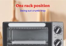Betty Crocker 9L Toaster Oven, 2-Slice Toaster with Chrome Plated Front, Stainless Steel Handle, Bake, Broil & Toast Functions, Easy Control Dials, Includes Baking Pan & Rack, BC-5665B, Black/Silver