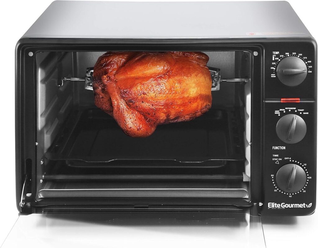 Elite Gourmet ETO4510MX French Door 47.5Qt, 18-Slice Convection Oven 4-Control Knobs, Bake Broil Toast Rotisserie Keep Warm, Includes x Pizza Racks, Stainless Steel Elite Gourmet ETO4510MX French Door 47.5Qt, 18-Slice Convection Oven 4-Control Knobs, Bake Broil Toast Rotisserie Keep Warm, Includes x Pizza Racks, Stainless Steel