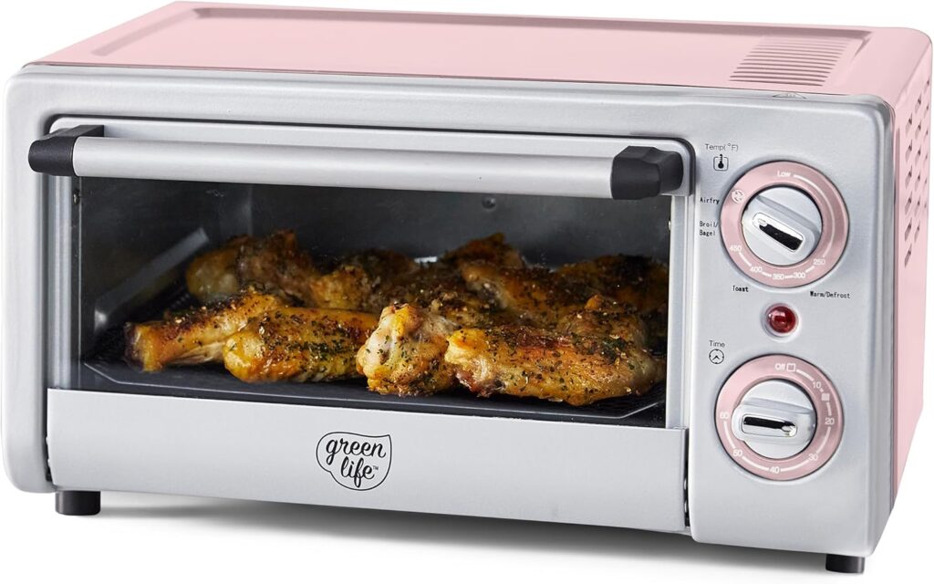 GreenLife Countertop Toaster Oven Air Fryer Stainless Steel, Healthy Ceramic Nonstick, PFAS Free, Tray Basket, Bake, Broil, Reheat, Adjustable Temp Time Control, Auto Shutoff, Pink GreenLife Countertop Toaster Oven Air Fryer Stainless Steel, Healthy Ceramic Nonstick, PFAS Free, Tray Basket, Bake, Broil, Reheat, Adjustable Temp Time Control, Auto Shutoff, Pink