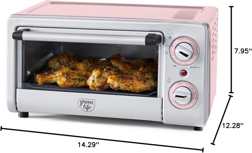 GreenLife Countertop Toaster Oven Air Fryer Stainless Steel, Healthy Ceramic Nonstick, PFAS Free, Tray Basket, Bake, Broil, Reheat, Adjustable Temp Time Control, Auto Shutoff, Pink GreenLife Countertop Toaster Oven Air Fryer Stainless Steel, Healthy Ceramic Nonstick, PFAS Free, Tray Basket, Bake, Broil, Reheat, Adjustable Temp Time Control, Auto Shutoff, Pink