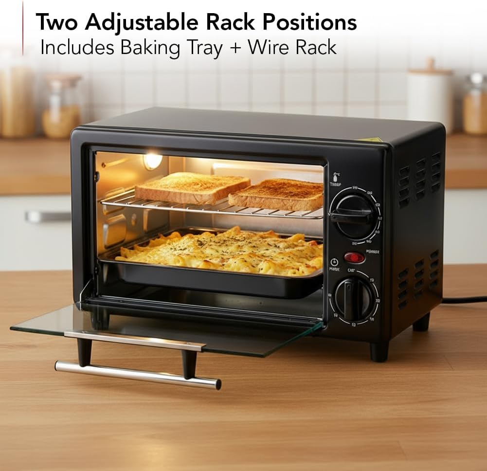 OVENTE 8L Countertop Toaster Oven with 60-Minute Timer, Adjustable Temperature Control, Easy-to-Clean Baking Pan, 750W Compact Mini for Pizza, Toast, Bake, and Broil, Black TO2808B OVENTE 8L Countertop Toaster Oven with 60-Minute Timer, Adjustable Temperature Control, Easy-to-Clean Baking Pan, 750W Compact Mini for Pizza, Toast, Bake, and Broil, Black TO2808B