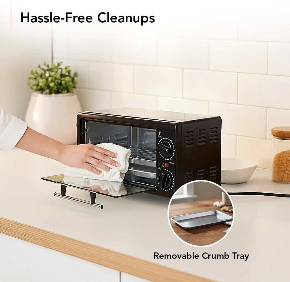 OVENTE 8L Countertop Toaster Oven with 60-Minute Timer, Adjustable Temperature Control, Easy-to-Clean Baking Pan, 750W Compact Mini for Pizza, Toast, Bake, and Broil, Black TO2808B OVENTE 8L Countertop Toaster Oven with 60-Minute Timer, Adjustable Temperature Control, Easy-to-Clean Baking Pan, 750W Compact Mini for Pizza, Toast, Bake, and Broil, Black TO2808B