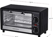 OVENTE 8L Countertop Toaster Oven with 60-Minute Timer, Adjustable Temperature Control, Easy-to-Clean Baking Pan, 750W Compact Mini for Pizza, Toast, Bake, and Broil, Black TO2808B