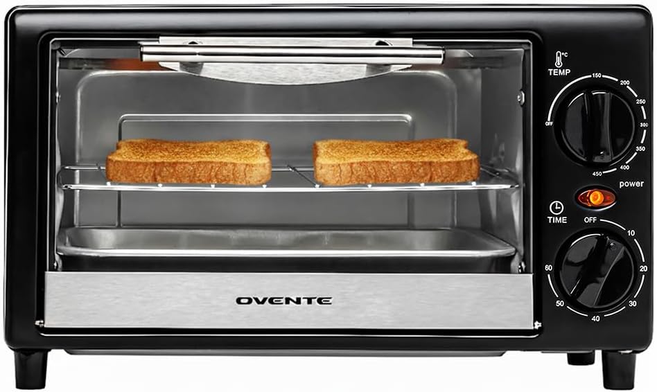 OVENTE 8L Countertop Toaster Oven with 60-Minute Timer, Adjustable Temperature Control, Easy-to-Clean Baking Pan, 750W Compact Mini for Pizza, Toast, Bake, and Broil, Black TO2808B OVENTE 8L Countertop Toaster Oven with 60-Minute Timer, Adjustable Temperature Control, Easy-to-Clean Baking Pan, 750W Compact Mini for Pizza, Toast, Bake, and Broil, Black TO2808B