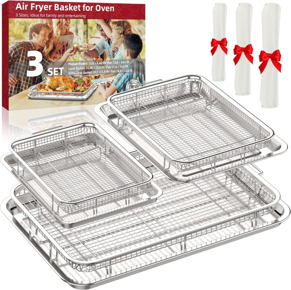Air Fryer Basket for Oven, OPENICE 15.3 x 11.0 Large Air Fryer Tray and Pan with 30PCS Parchment Papers, Stainless Steel Oven Air Fryer Basket and Tray for Baking Grilling Air Fryer Basket for Oven, OPENICE 15.3 x 11.0 Large Air Fryer Tray and Pan with 30PCS Parchment Papers, Stainless Steel Oven Air Fryer Basket and Tray for Baking Grilling