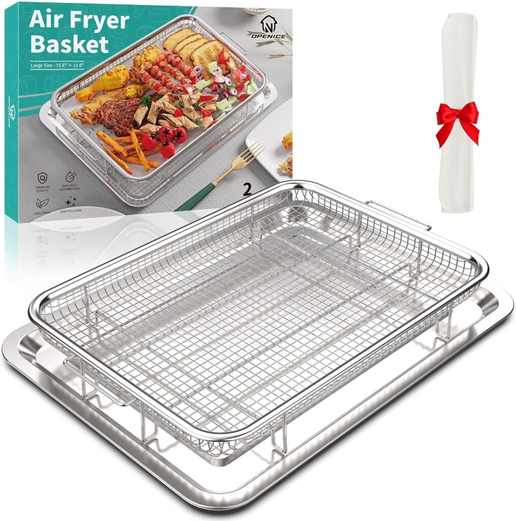 Air Fryer Basket for Oven, OPENICE 15.3 x 11.0 Large Air Fryer Tray and Pan with 30PCS Parchment Papers, Stainless Steel Oven Air Fryer Basket and Tray for Baking Grilling Air Fryer Basket for Oven, OPENICE 15.3 x 11.0 Large Air Fryer Tray and Pan with 30PCS Parchment Papers, Stainless Steel Oven Air Fryer Basket and Tray for Baking Grilling