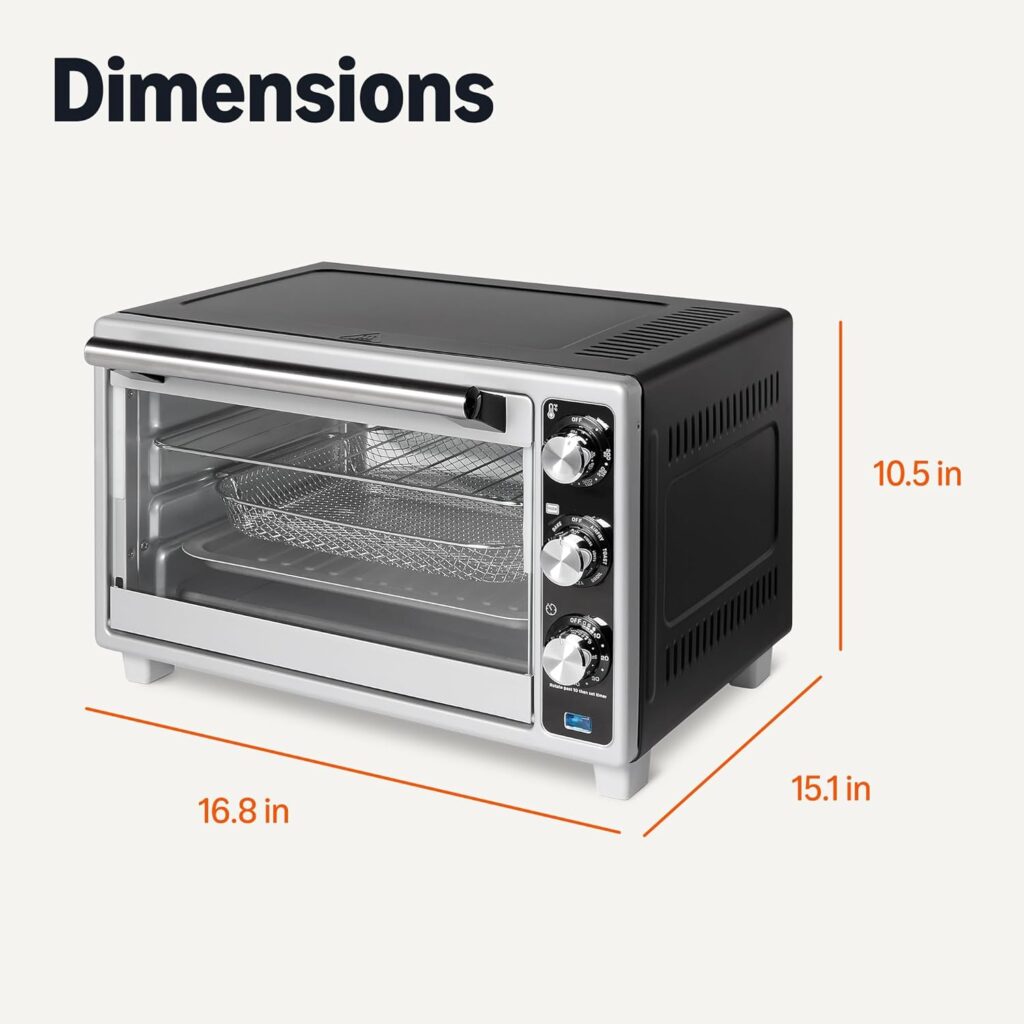 Amazon Basics 6-Slice 23-QT Toaster Oven with Built-In Air Fryer, 7-In-1 Cooking Options, 60-Min Timer Adjustable Temperature (200°F - 450°F), With Accessories, 1500W, Stainless Steel, Silver/Gray Amazon Basics 6-Slice 23-QT Toaster Oven with Built-In Air Fryer, 7-In-1 Cooking Options, 60-Min Timer Adjustable Temperature (200°F - 450°F), With Accessories, 1500W, Stainless Steel, Silver/Gray