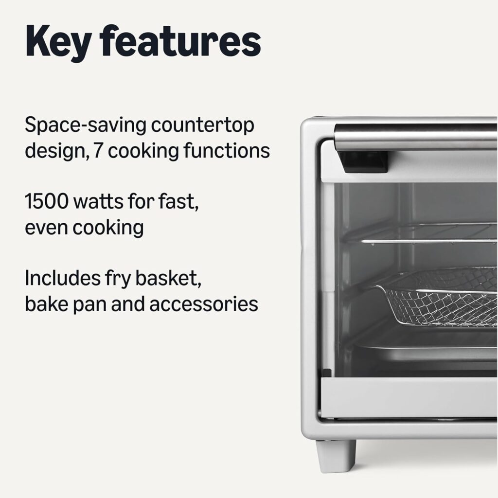 Amazon Basics 6-Slice 23-QT Toaster Oven with Built-In Air Fryer, 7-In-1 Cooking Options, 60-Min Timer Adjustable Temperature (200°F - 450°F), With Accessories, 1500W, Stainless Steel, Silver/Gray Amazon Basics 6-Slice 23-QT Toaster Oven with Built-In Air Fryer, 7-In-1 Cooking Options, 60-Min Timer Adjustable Temperature (200°F - 450°F), With Accessories, 1500W, Stainless Steel, Silver/Gray
