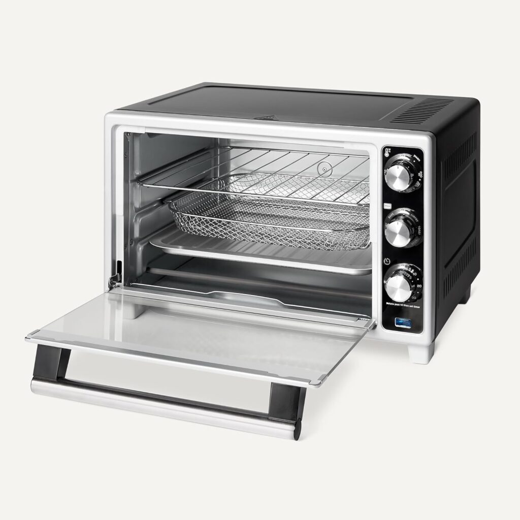 Amazon Basics 6-Slice 23-QT Toaster Oven with Built-In Air Fryer, 7-In-1 Cooking Options, 60-Min Timer Adjustable Temperature (200°F - 450°F), With Accessories, 1500W, Stainless Steel, Silver/Gray Amazon Basics 6-Slice 23-QT Toaster Oven with Built-In Air Fryer, 7-In-1 Cooking Options, 60-Min Timer Adjustable Temperature (200°F - 450°F), With Accessories, 1500W, Stainless Steel, Silver/Gray
