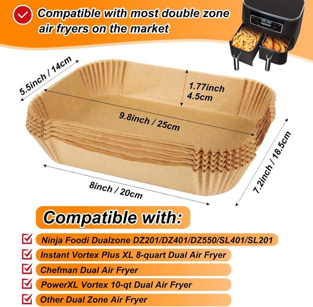 BYKITCHEN Air Fryer Disposable Paper Liners for Ninja Dual Airfryer, 100PCS Rectangle Air Fryer Parchment Paper Sheets for Ninja DZ201/DZ401/DZ550/SL401 More, Ninja Airfryer Double Stack Accessories BYKITCHEN Air Fryer Disposable Paper Liners for Ninja Dual Airfryer, 100PCS Rectangle Air Fryer Parchment Paper Sheets for Ninja DZ201/DZ401/DZ550/SL401 More, Ninja Airfryer Double Stack Accessories