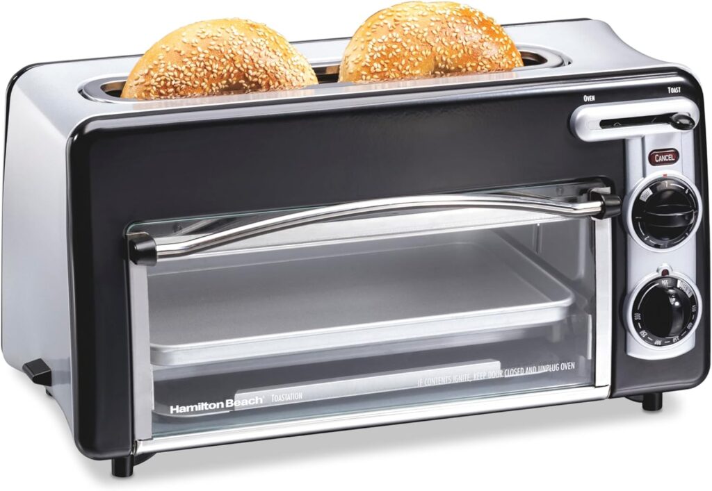 Hamilton Beach Versatile 2-in-1 Countertop Toaster Oven Long Slot Slice Toaster for Toasting Baking, Automatic Shut Off, Shade Selector, Temperature Control, Compact Retro Design, Black (22725) Hamilton Beach Versatile 2-in-1 Countertop Toaster Oven Long Slot Slice Toaster for Toasting Baking, Automatic Shut Off, Shade Selector, Temperature Control, Compact Retro Design, Black (22725)