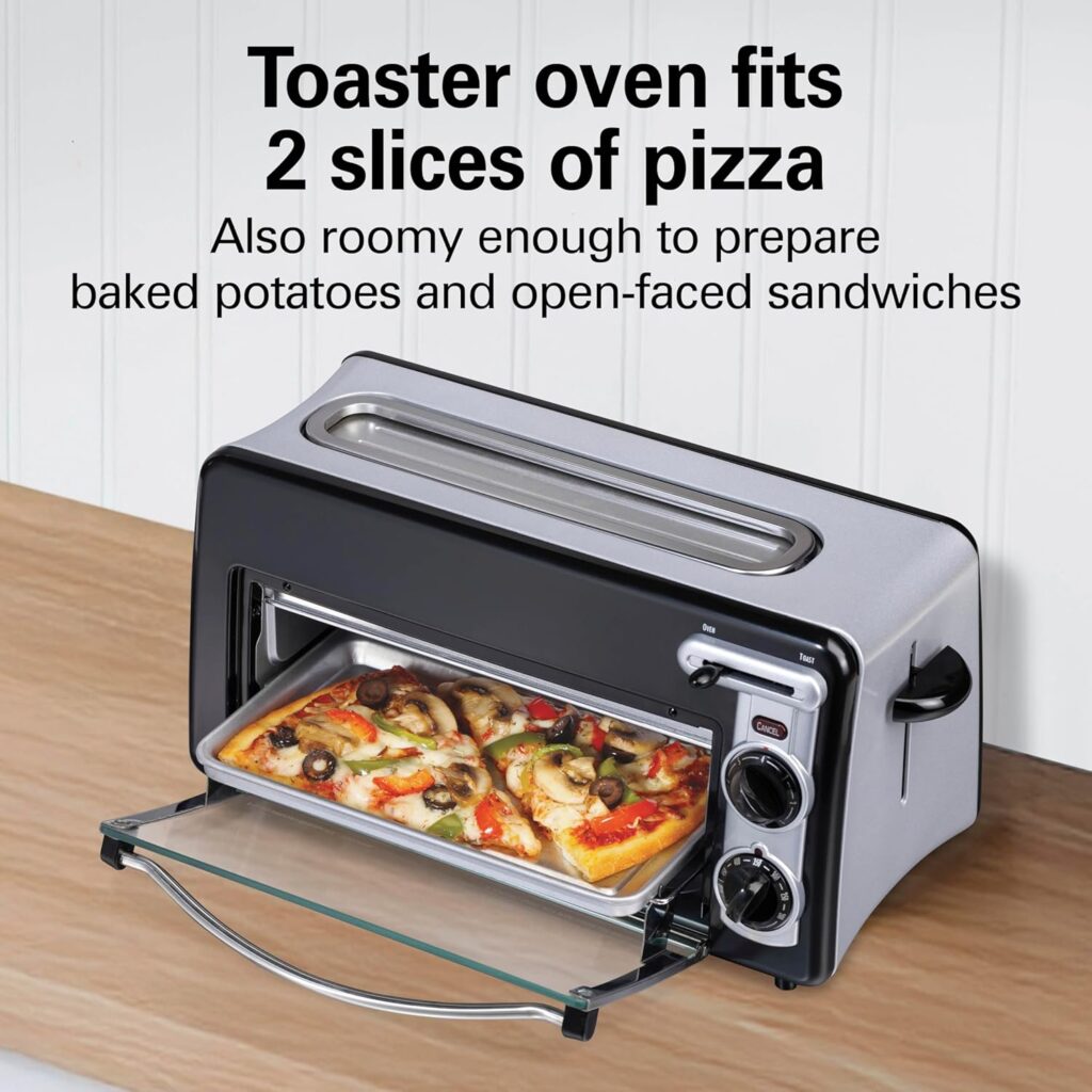 Hamilton Beach Versatile 2-in-1 Countertop Toaster Oven Long Slot Slice Toaster for Toasting Baking, Automatic Shut Off, Shade Selector, Temperature Control, Compact Retro Design, Black (22725) Hamilton Beach Versatile 2-in-1 Countertop Toaster Oven Long Slot Slice Toaster for Toasting Baking, Automatic Shut Off, Shade Selector, Temperature Control, Compact Retro Design, Black (22725)