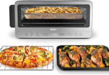 Ninja Air Fryer Toaster Oven Combo | 8-in-1 Functionality | Flip Up & Away for Storage Space | Air Fry Basket, Sheet Pan, Wire Rack & Removable Crumb Tray |1800 Watt | Stainless Steel | SP151