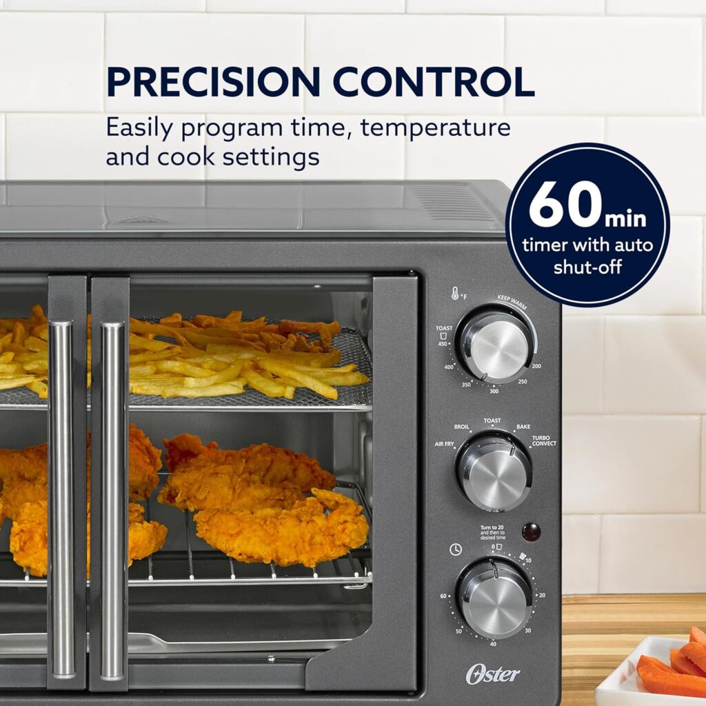 Oster Extra-Large 42L French Door Countertop Toaster Oven, 6-in-1 Air Fryer Oven with Air Fry Rack, Wire Rack, Baking Pan and Crumb Tray, Stainless Steel Oster Extra-Large 42L French Door Countertop Toaster Oven, 6-in-1 Air Fryer Oven with Air Fry Rack, Wire Rack, Baking Pan and Crumb Tray, Stainless Steel