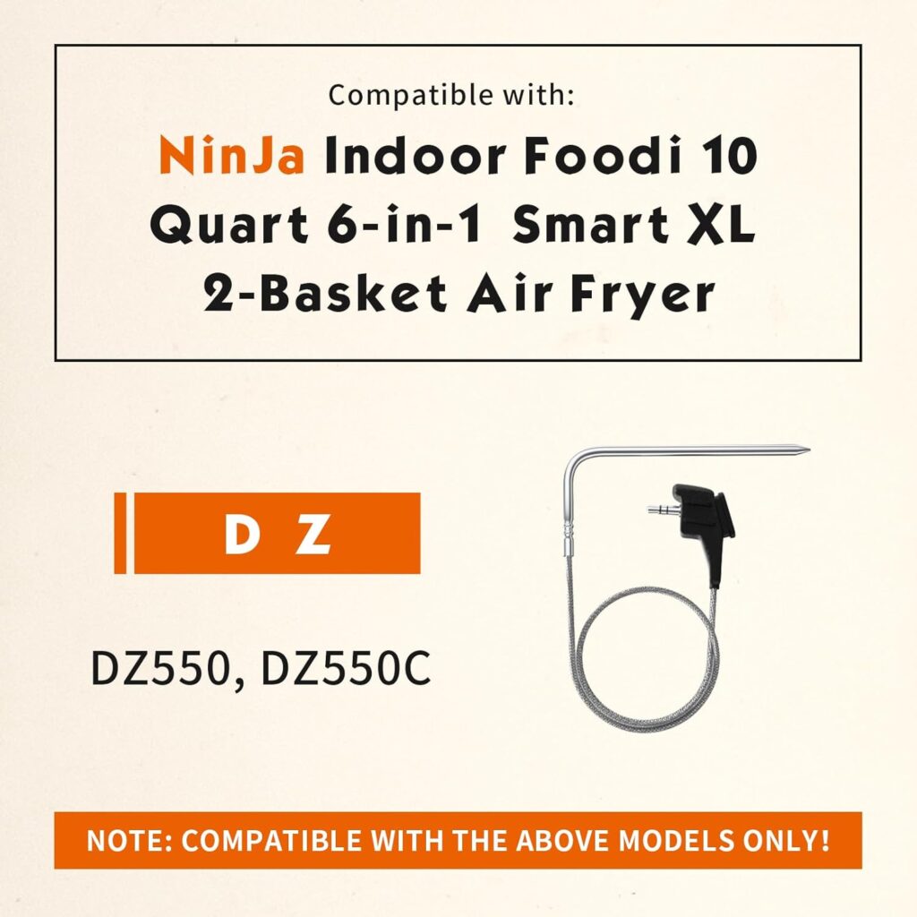 Smart Thermometer Probe for Ninja DZ550 Foodi Quart 6-in-1 Smart XL 2-Basket Air Fryer, Replacement Temperature Meat Probe for Ninja Indoor Air Fryer Accessories Pack Smart Thermometer Probe for Ninja DZ550 Foodi Quart 6-in-1 Smart XL 2-Basket Air Fryer, Replacement Temperature Meat Probe for Ninja Indoor Air Fryer Accessories Pack