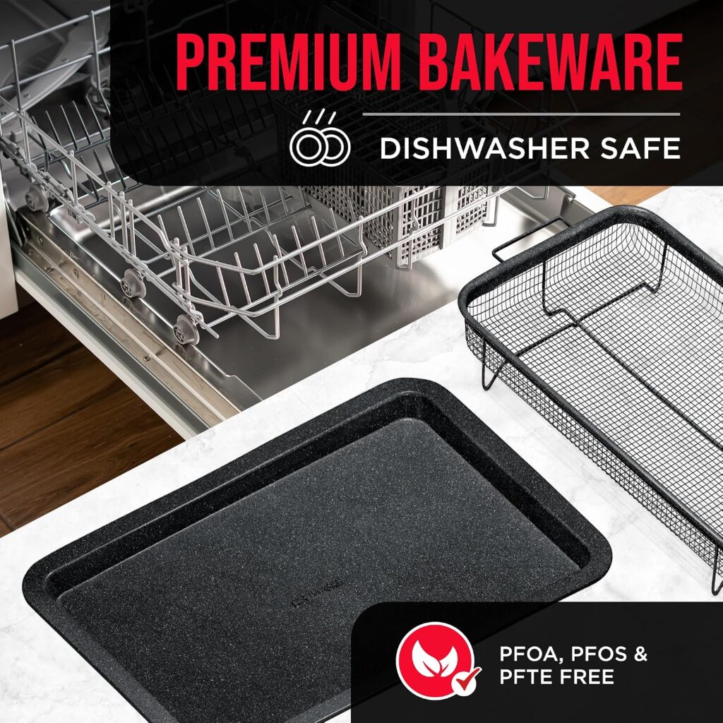 Bakken- Swiss Crisper Tray - 2-Piece Set – Gray Marble, Non-Stick Basket Design for Healthier Cooking in Regular Ovens - Achieve Perfectly Crispy Chips, Bacon and More Bakken- Swiss Crisper Tray - 2-Piece Set – Gray Marble, Non-Stick Basket Design for Healthier Cooking in Regular Ovens - Achieve Perfectly Crispy Chips, Bacon and More