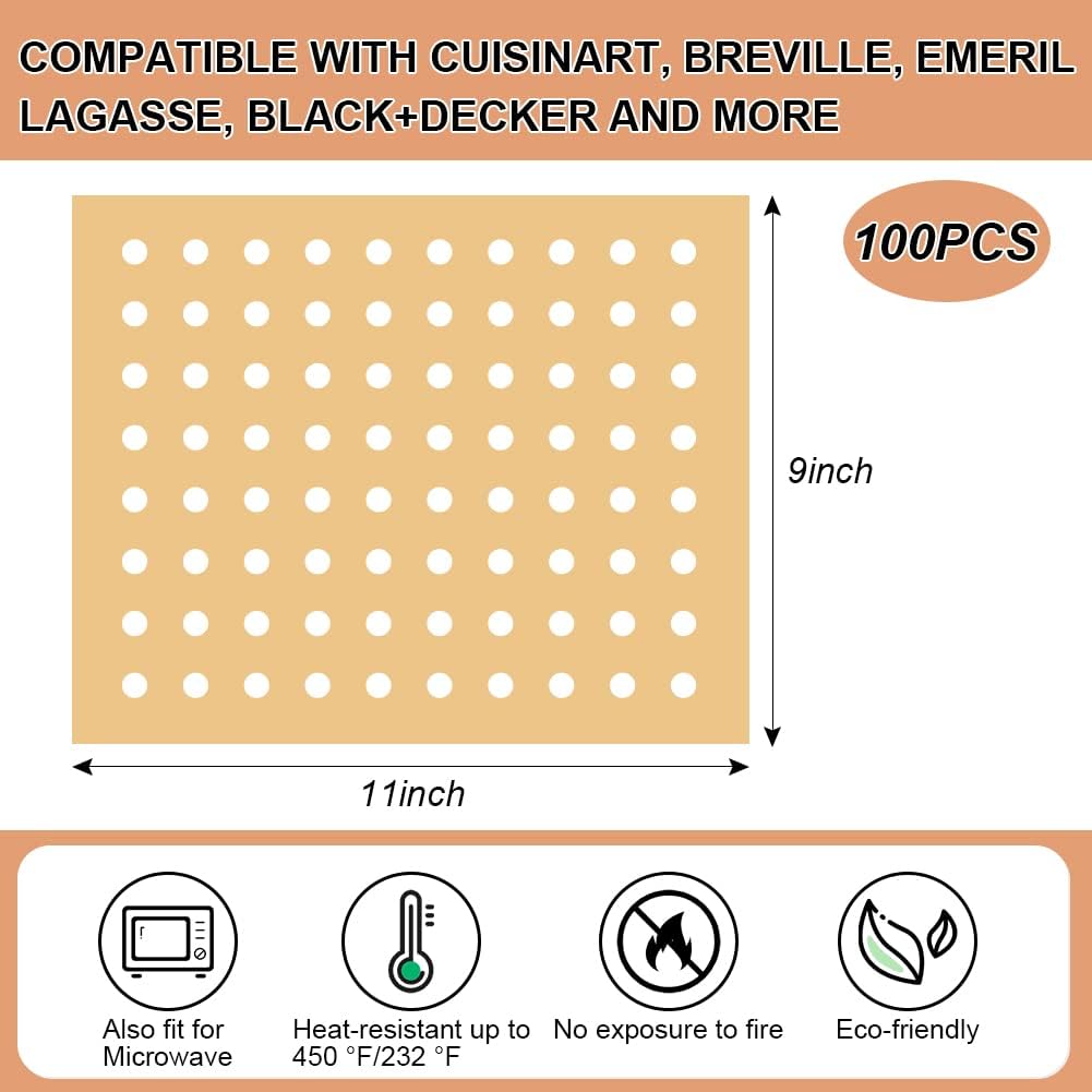 BYKITCHEN Air Fryer Oven Liner, 9x11 Inch, Unbleached Rectangle Air Fryer Parchment Paper, Compatible with Cuisinart, Breville, Emeril Lagasse and More, Airfryer Toaster Oven Accessories(Set of 100) BYKITCHEN Air Fryer Oven Liner, 9x11 Inch, Unbleached Rectangle Air Fryer Parchment Paper, Compatible with Cuisinart, Breville, Emeril Lagasse and More, Airfryer Toaster Oven Accessories(Set of 100)