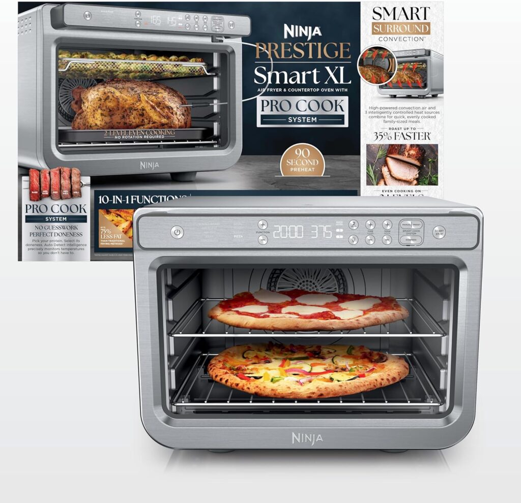 Ninja Prestige Smart XL with Pro Cook System in Digital Countertop Convection Toaster Oven, Air Fry, Air Roast, Broil and Bake, Thermometer, Watts, Stainless Steel, DT551 Ninja Prestige Smart XL with Pro Cook System in Digital Countertop Convection Toaster Oven, Air Fry, Air Roast, Broil and Bake, Thermometer, Watts, Stainless Steel, DT551