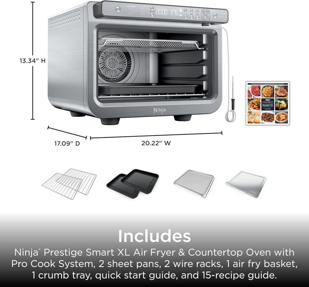 Ninja Prestige Smart XL with Pro Cook System in Digital Countertop Convection Toaster Oven, Air Fry, Air Roast, Broil and Bake, Thermometer, Watts, Stainless Steel, DT551 Ninja Prestige Smart XL with Pro Cook System in Digital Countertop Convection Toaster Oven, Air Fry, Air Roast, Broil and Bake, Thermometer, Watts, Stainless Steel, DT551