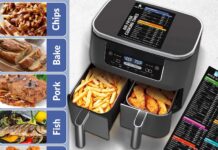 Air Fryer Magnetic Cheat Sheet Set, Air Fryer Accessories Cook Times, Airfryer Magnet Sheet Quick Reference Guide for Cooking and Frying (Black)