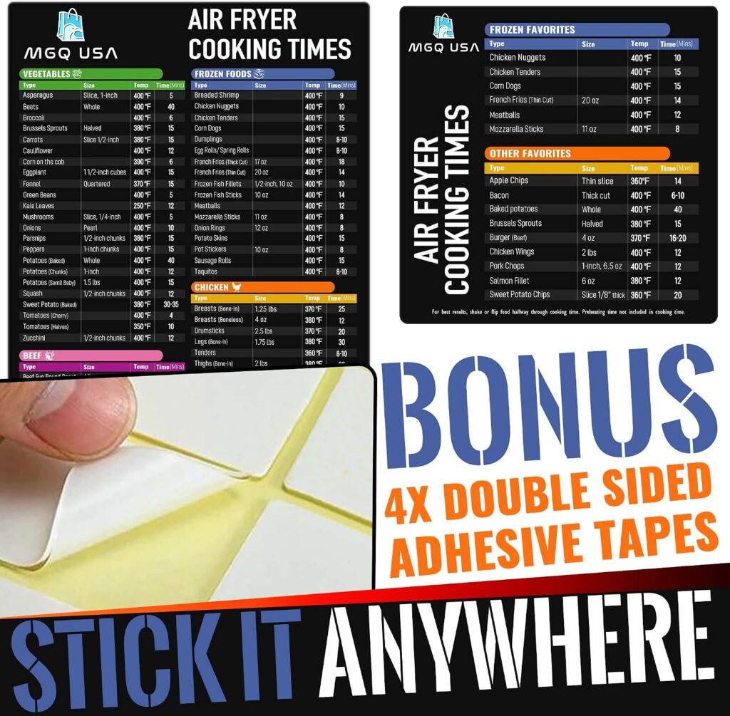 Air Fryer Magnetic Cheat Sheet Set, Air Fryer Accessories Cook Times, Airfryer Magnet Sheet Quick Reference Guide for Cooking and Frying (Black) Air Fryer Magnetic Cheat Sheet Set, Air Fryer Accessories Cook Times, Airfryer Magnet Sheet Quick Reference Guide for Cooking and Frying (Black)