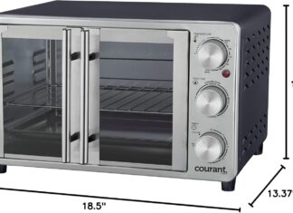 Courant French Door Convection Toaster Oven & Broiler, Bake Broil Toast Oven, Fits 9x13’’ Aluminum Baking Pan, 6-Slices, 10’’ Pizza, Convection Oven - Stainless Steel review