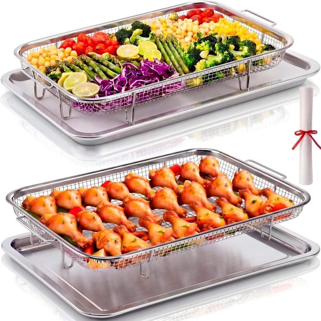 2 Set Extra Large Air Fryer review | Air Fryer Reviews 2 Set Extra Large Air Fryer Baskets for Oven 18.5" x 12.8" Stainless Steel Air Fryer Basket and Tray with Pcs Parchment