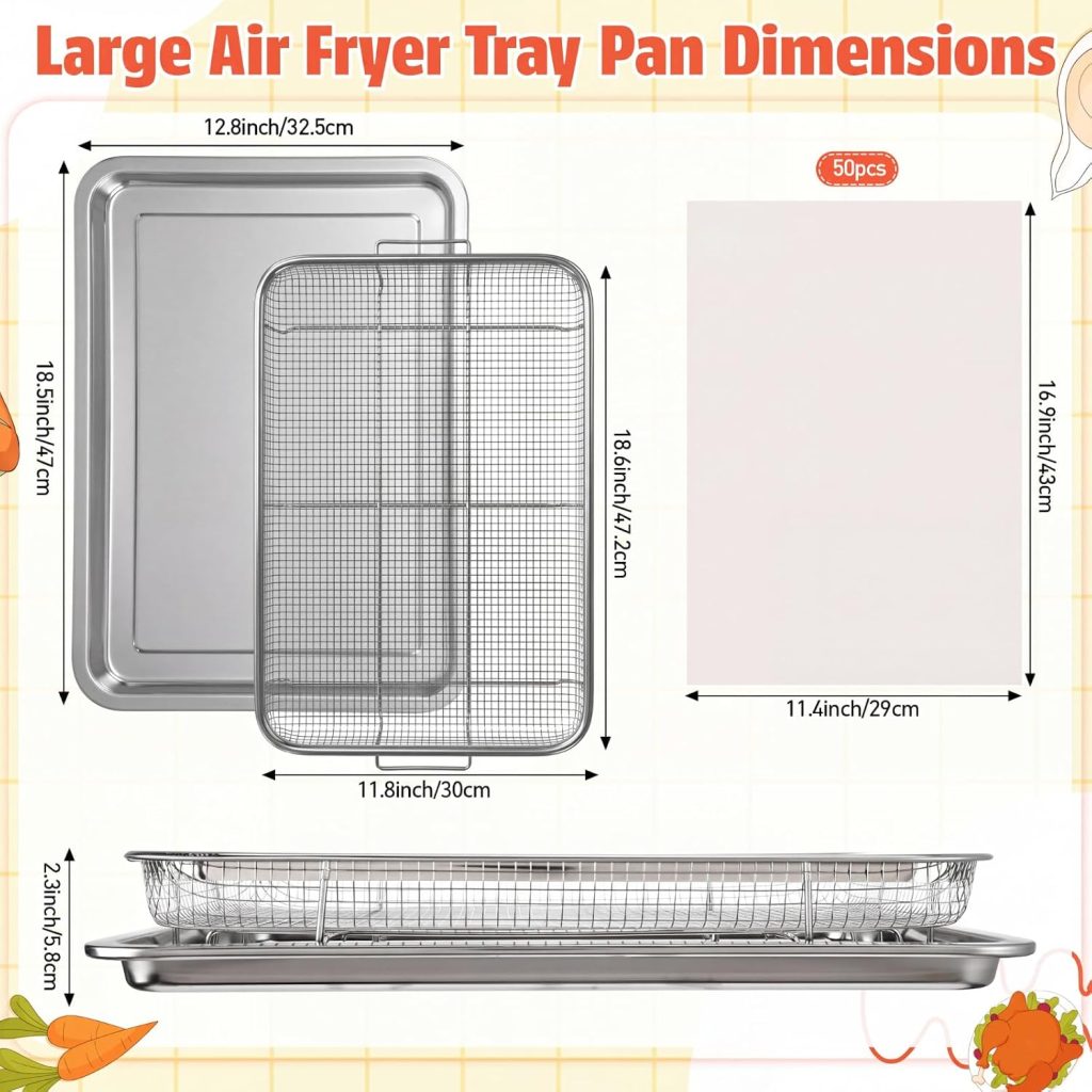 2 Set Extra Large Air Fryer review | Air Fryer Reviews 2 Set Extra Large Air Fryer Baskets for Oven 18.5" x 12.8" Stainless Steel Air Fryer Basket and Tray with Pcs Parchment