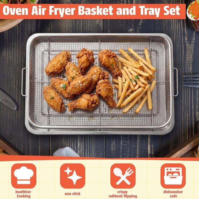 2 Set Extra Large Air Fryer Baskets for Oven 18.5" x 12.8" Stainless Steel Air Fryer Basket and Tray with Pcs Parchment 2 Set Extra Large Air Fryer Baskets for Oven 18.5" x 12.8" Stainless Steel Air Fryer Basket and Tray with Pcs Parchment