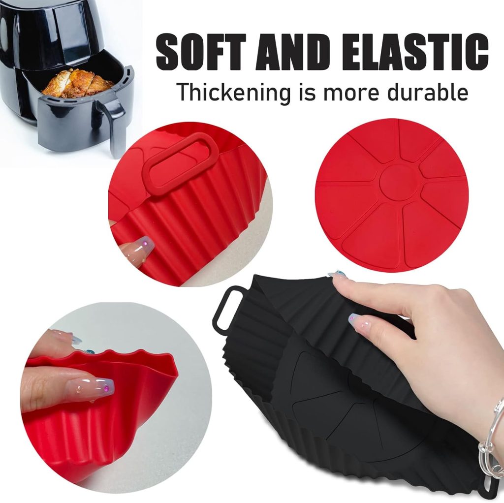 Air Fryer Silicone Liners Pot,8 inch Air Fryer Basket Liners, Silicone Baking Tray Pots for 3 to 5 Qt for Air fryer Oven Reusable Baking Tray Oven Accessories (Red+Black) review | Air Fryer Reviews Air Fryer Silicone Liners Pot,8 inch Air Fryer Basket Liners, Silicone Baking Tray Pots for to Qt for Air fryer Oven