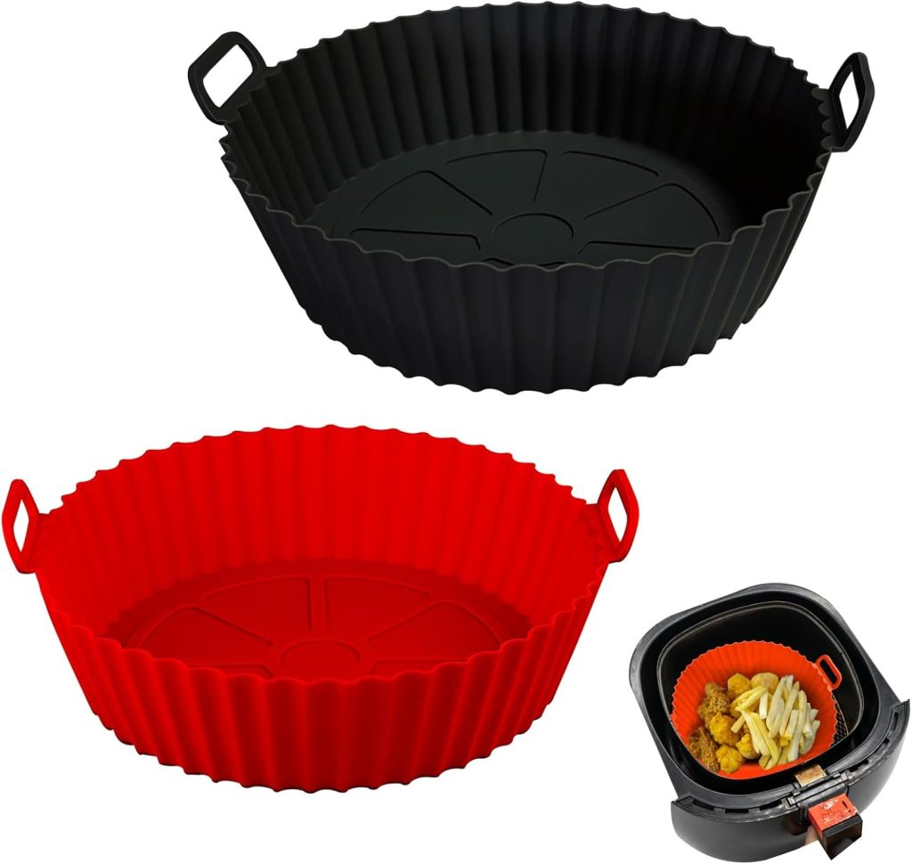 Air Fryer Silicone Liners Pot,8 inch Air Fryer Basket Liners, Silicone Baking Tray Pots for 3 to 5 Qt for Air fryer Oven Reusable Baking Tray Oven Accessories (Red+Black) review | Air Fryer Reviews Air Fryer Silicone Liners Pot,8 inch Air Fryer Basket Liners, Silicone Baking Tray Pots for to Qt for Air fryer Oven