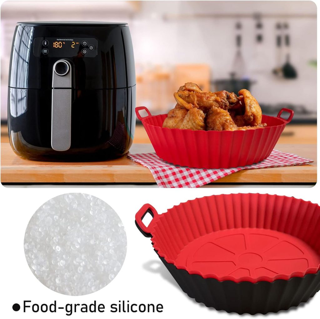 Air Fryer Silicone Liners Pot,8 inch Air Fryer Basket Liners, Silicone Baking Tray Pots for 3 to 5 Qt for Air fryer Oven Reusable Baking Tray Oven Accessories (Red+Black) review | Air Fryer Reviews Air Fryer Silicone Liners Pot,8 inch Air Fryer Basket Liners, Silicone Baking Tray Pots for to Qt for Air fryer Oven